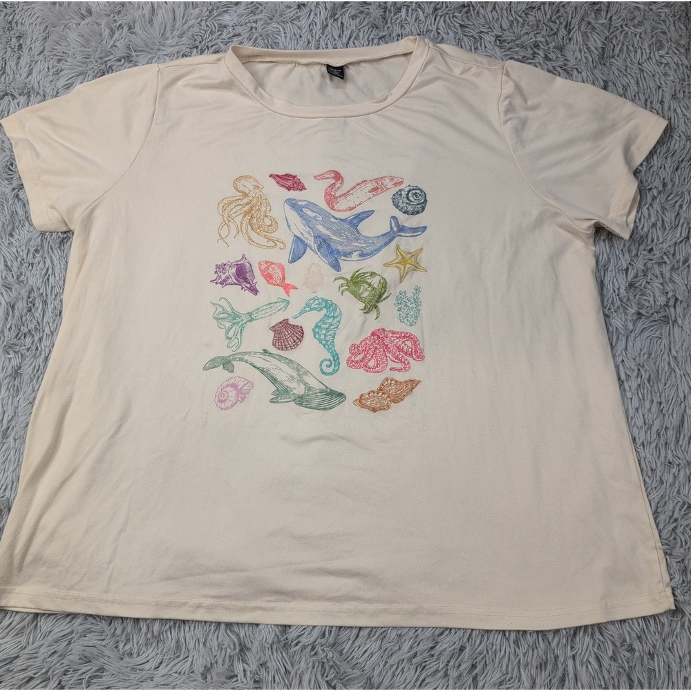 Shein Curvy Shirt Womens 2XL Tee Aquatic Stretch Sea Ocean Animals Comfort Soft
